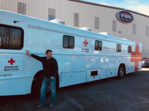 American Red Cross Blood Drive Bus at FWE shown with FWE President Deron Lichte
